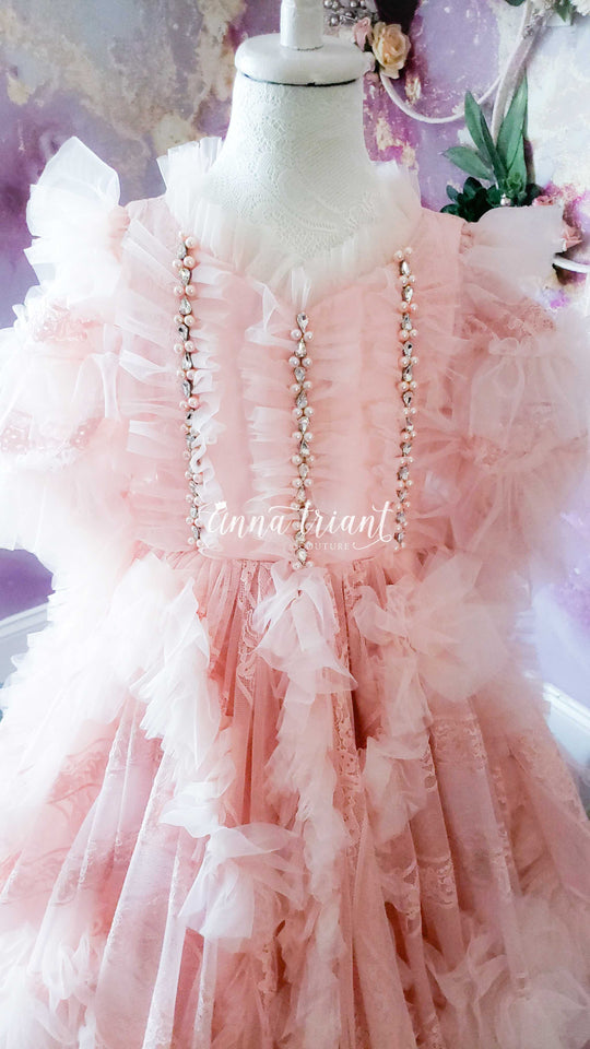 All Over Ruffle Gown in Blush
